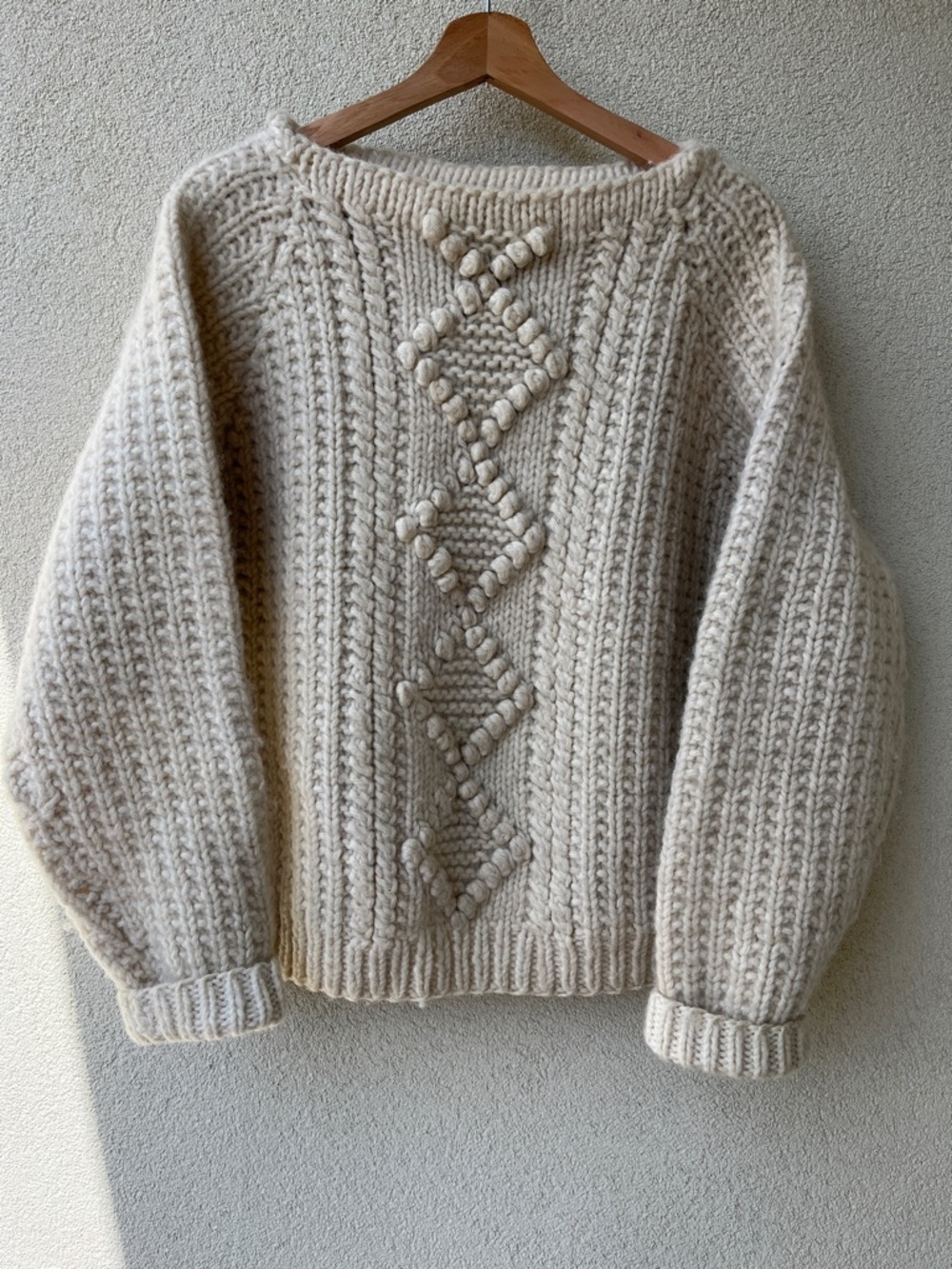 Cream Wool Aran/Fishermen Style Knit Sweater